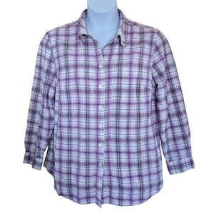 Plaid Button-Up Purple Check Casual Fashionable Flannel Western boho cottagecore